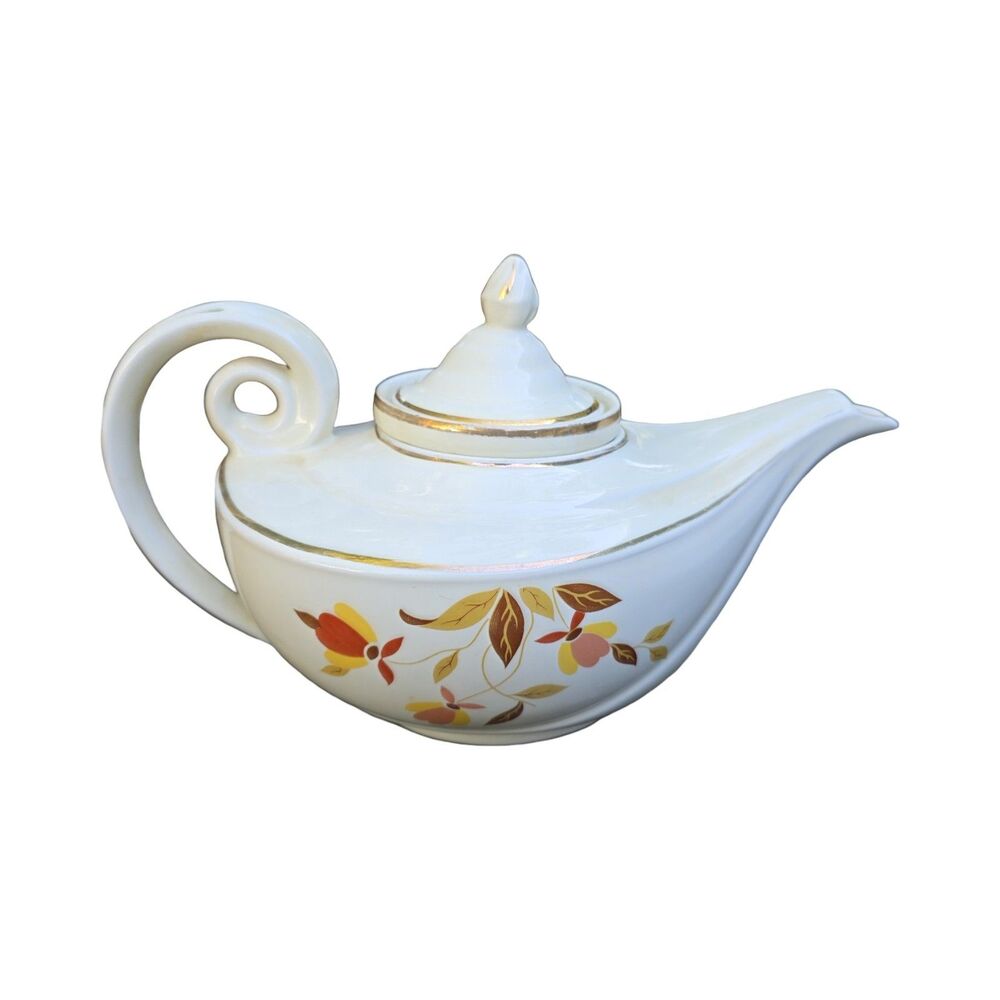 Vintage Hall's Jewel Tea Autumn Leaf Aladdin Teapot w/ Infuser Mary Dunbar Gold